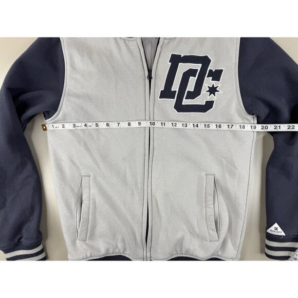 DC Shoes Free Agent Varsity Bomber Jacket Mens S Gray Navy Logo Zip-Up Skate Y2K - Picture 6 of 11